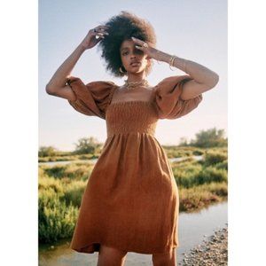 Sezane Tan Puff Sleeve Mini Dress